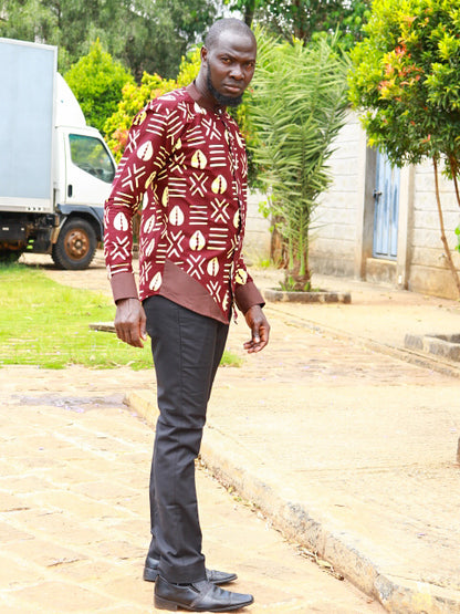 Casual Smart 2 Piece. Maroon  with Orange block prints. Brown contrast