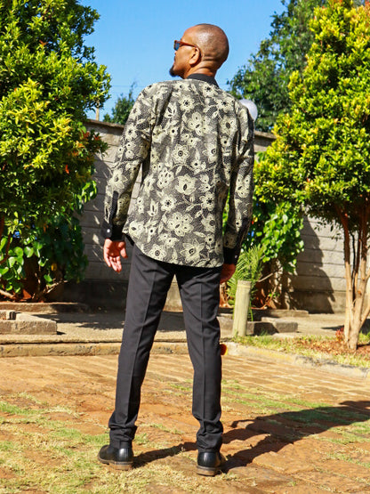 Casual Smart 2 Piece  -  Black  and cream floral motif. Black contrast.