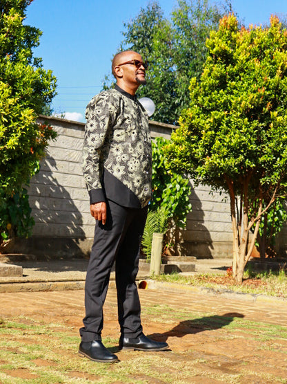 Casual Smart 2 Piece  -  Black  and cream floral motif. Black contrast.