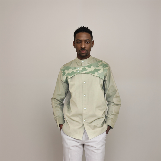 Long sleeve shirt - Jungle green with extra camouflage of forest green and dark green motif on chest.