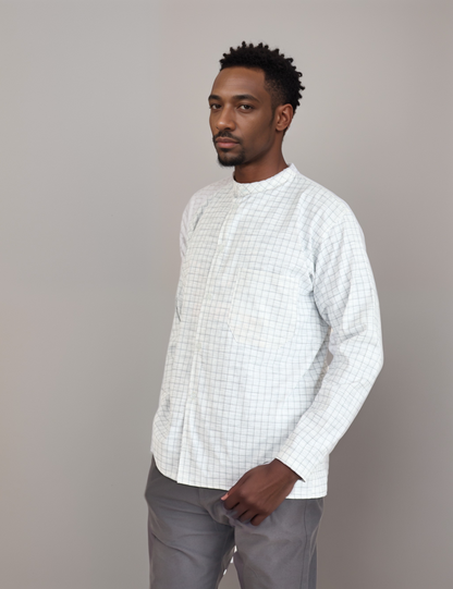 Long sleeve shirt - Checked white, and light grey