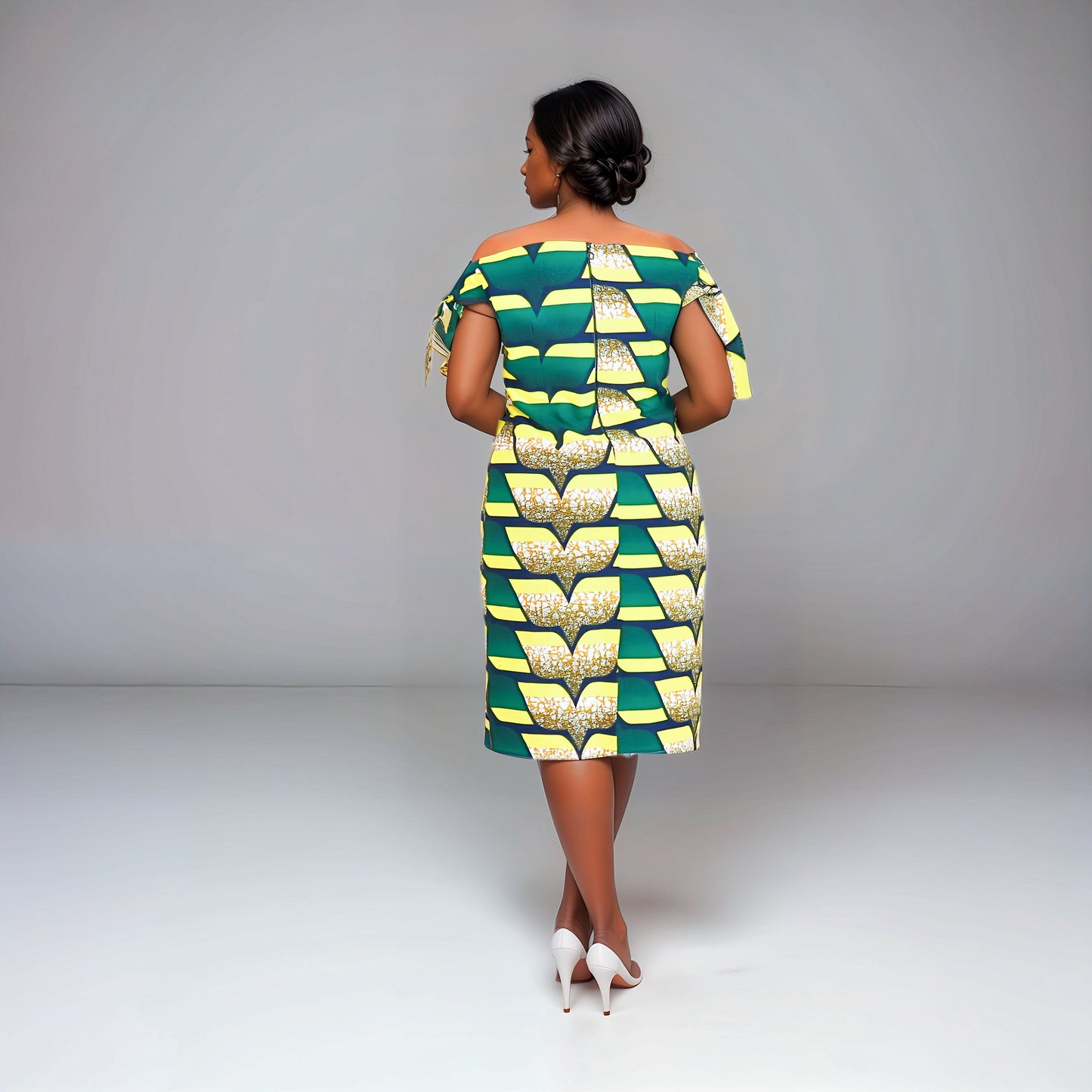 Sheath - Green, yellow, black and cream prints