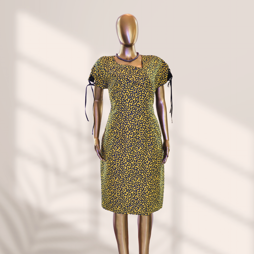 Sheath-Floral- Yellow black navy blue motif