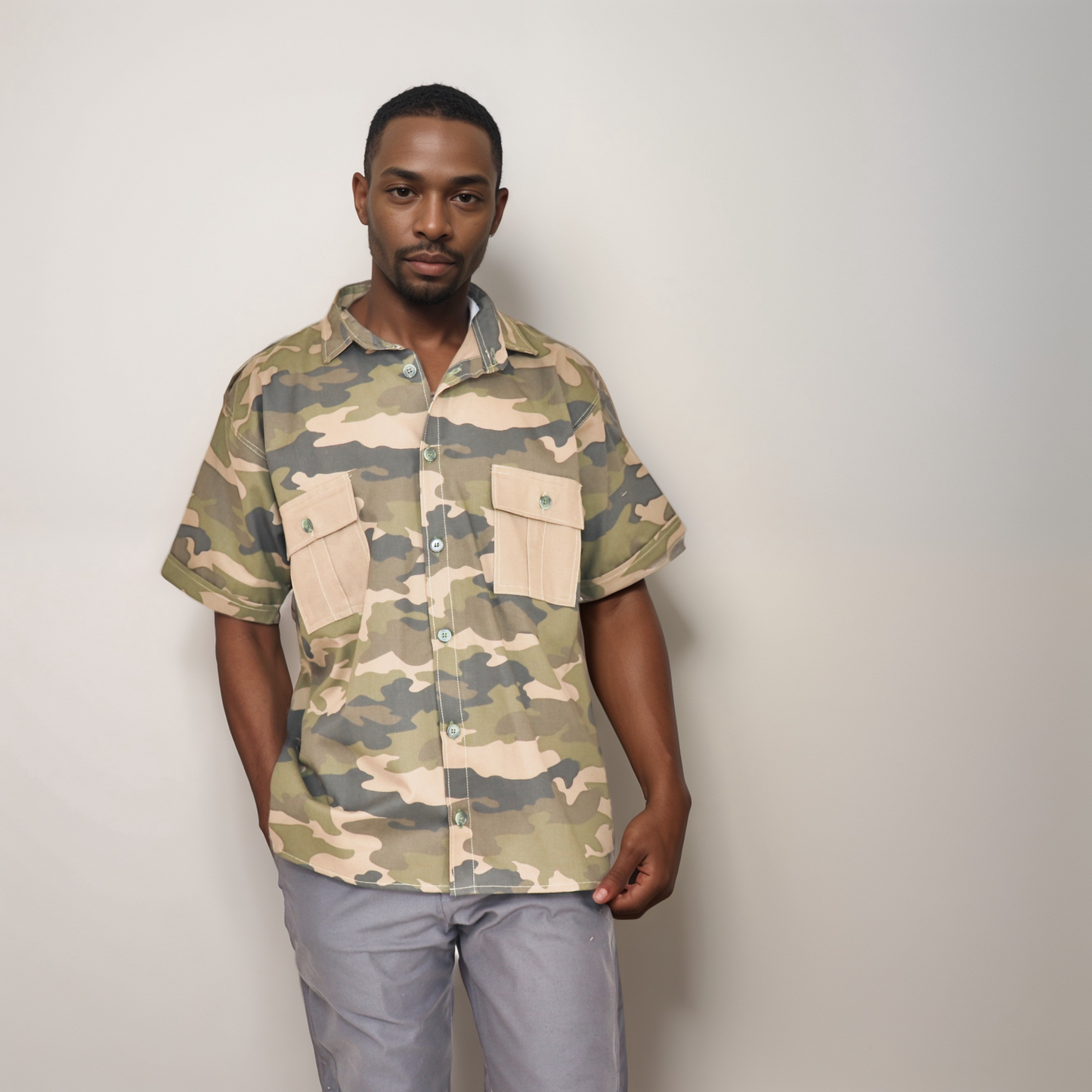 Short sleeve shirt - Camouflage Khaki Light brown and green